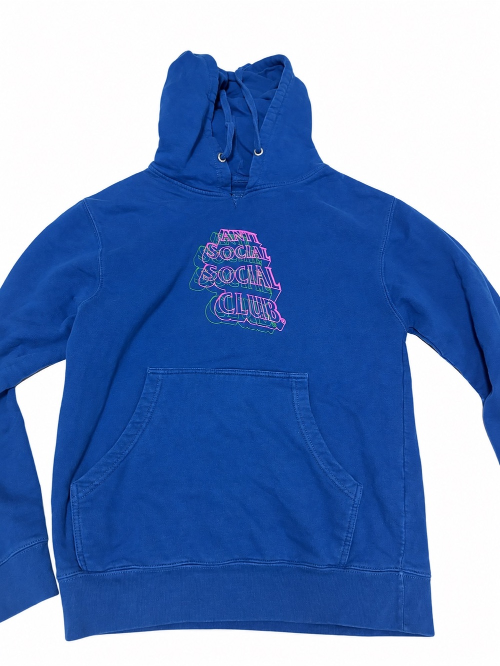 Anti Social Social Club Royal Blue Crewneck Hoodie with Pink & Green Logo